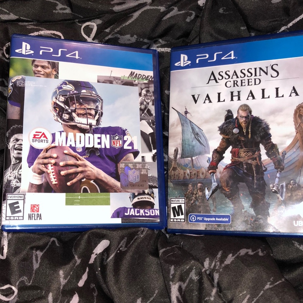 Bundle of 2 PS4 games. Madden NFL 21. Assassin’s creed Valhalla.